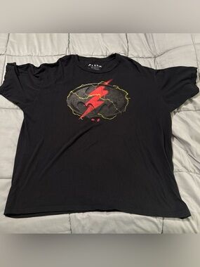 DC Comics Black Short Sleeve Tee with Red Lightning Graphic
